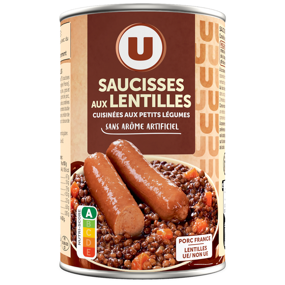 U Saucisses aux lentilles boite de 420g