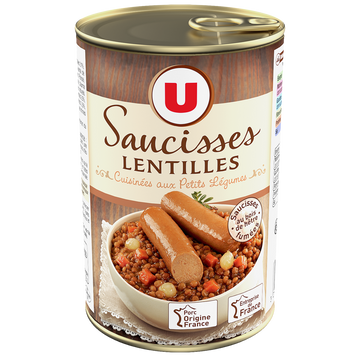 U Saucisses aux lentilles  boite de 420g