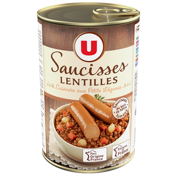 U Saucisses aux lentilles  boite de 420g