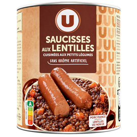 U Saucisses aux lentilles cuisinées  aux petits légumes boîte 4/4 840g