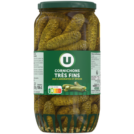 U Cornichons très fins pasteurisés au vinaigre  bocal de 530g