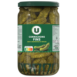 U Cornichons fins pasteurisés au vinaigre  bocal de 360g