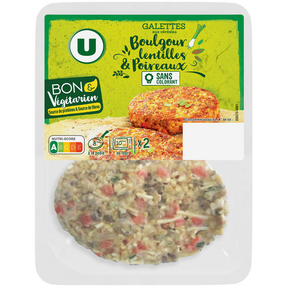 U Galette boulgour lentilles poireaux bon et végétarien - x2 200g