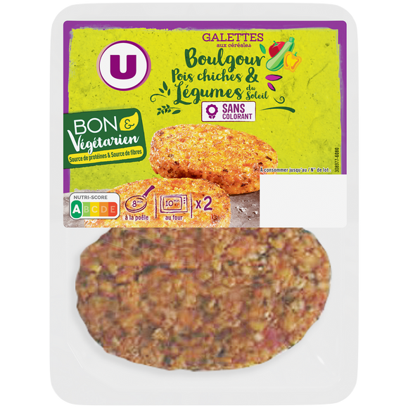 U Galette boulgour, pois chiche et légumes du soleil bon et végétarien -x2 200g