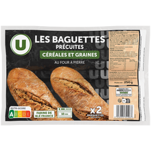 U Demi-baguette aux céréales et graines précuite sur four à pierre 2x125g