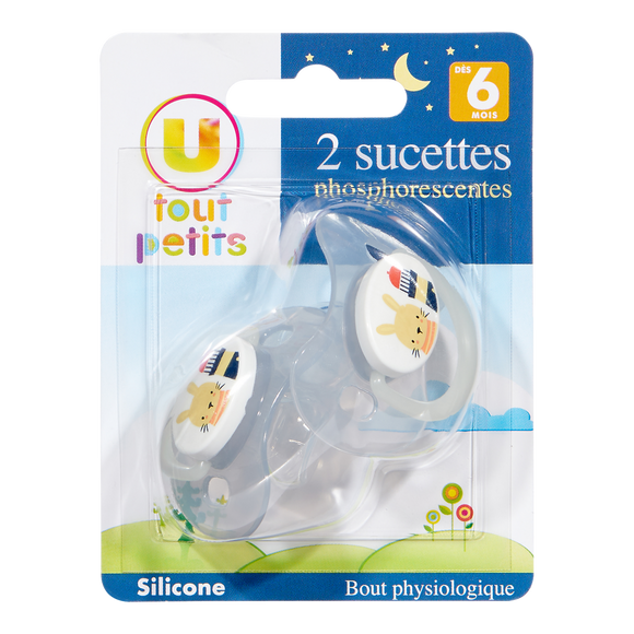 U TOUT PETITS Sucette x2 phosphorescente bout physio t2 (+6 mois)