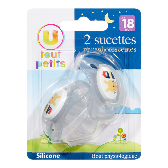 U TOUT PETITS Sucette x2 phosphorescente bout physio t3 (+18 mois)