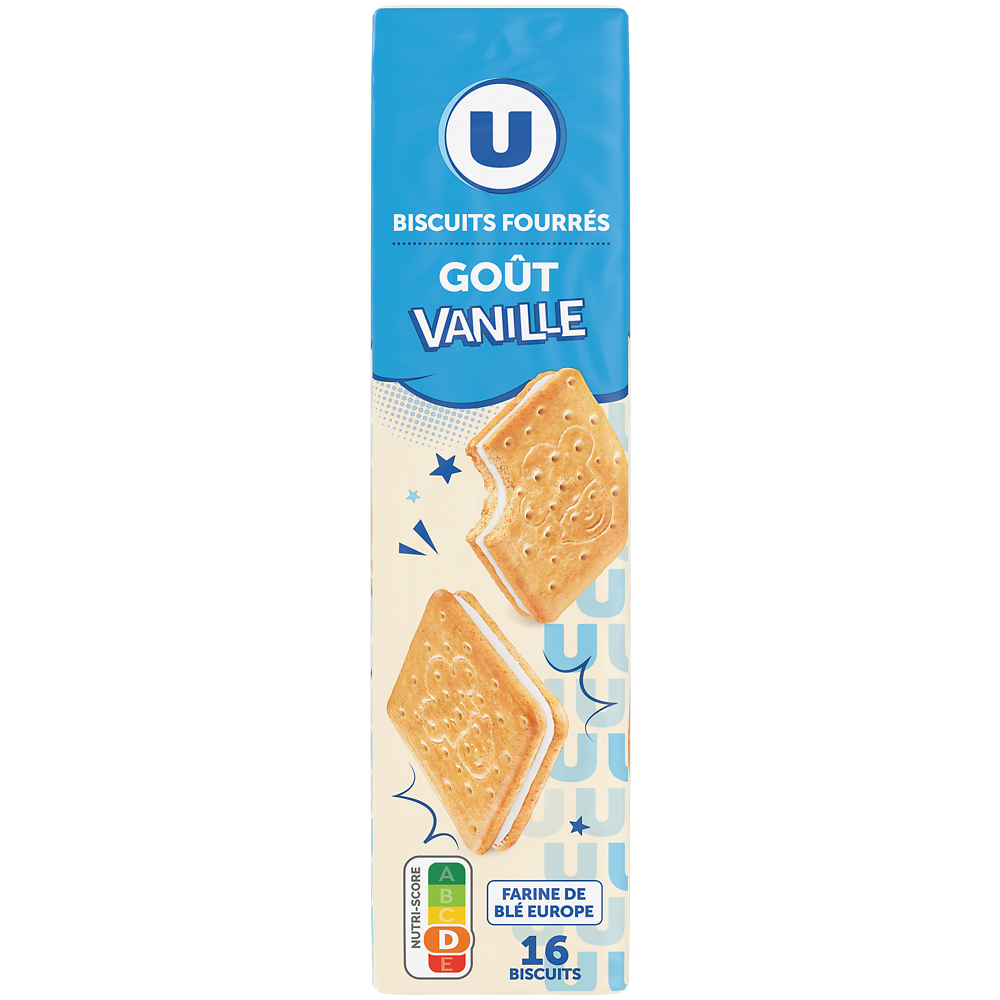 U Gouters fourrés carrés parfum vanille , paquet de 295g