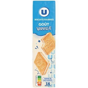 U Gouters fourrés carrés parfum vanille , paquet de 295g