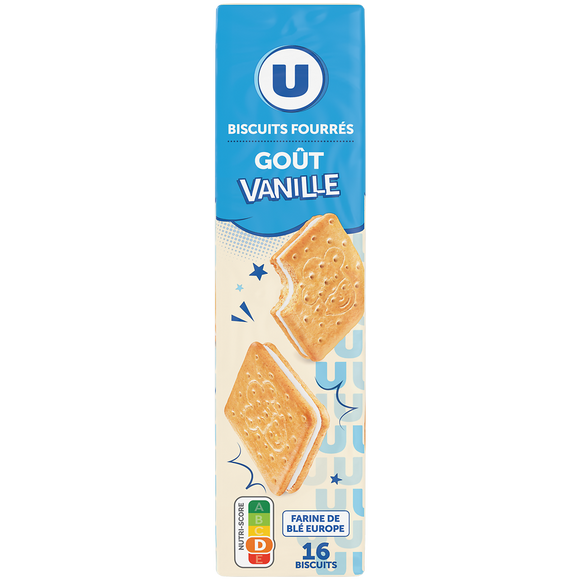 U Gouters fourrés carrés parfum vanille , paquet de 295g