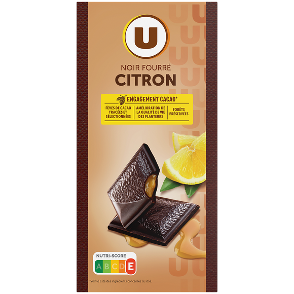 U Chocolat noir fourré citron et ganache - tablette - 125g