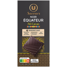 U SAVEURS Chocolat noir 74% de cacao d'Equateur Tablette de 100g