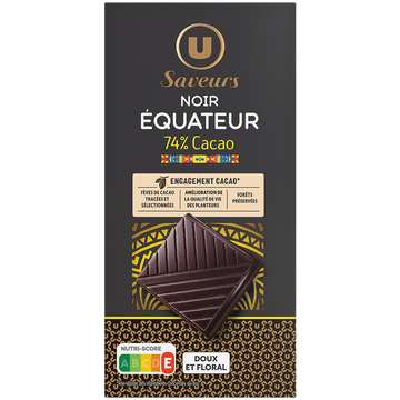 U SAVEURS Chocolat noir 74% de cacao d'Equateur Tablette de 100g