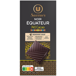 U Chocolat noir 74% de cacao d'Equateur  Tablette de 100g