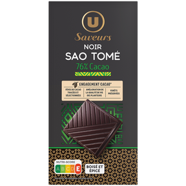 U Chocolat noir 76% de cacao du Sao Tomé  Tablette de 100g