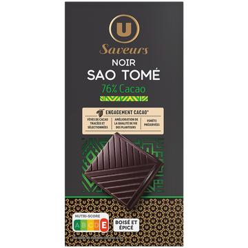 U Chocolat noir 76% de cacao du Sao Tomé  Tablette de 100g