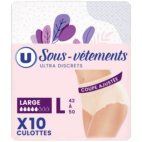 U Sous-vêtements incontinence femme - Taille L - x10