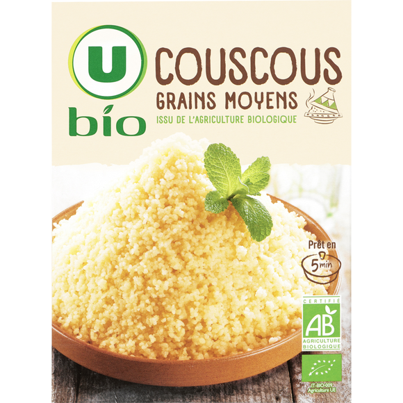 U BIO Couscous grains moyens bio  boîte de 500g