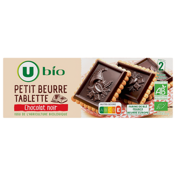 U BIO Tablette petit beurre au chocolat noir bio paquet de 150g