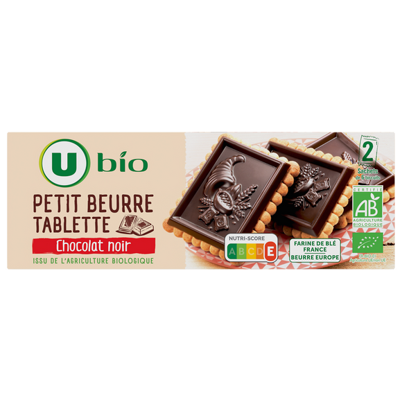 U BIO Tablette petit beurre au chocolat noir bio paquet de 150g
