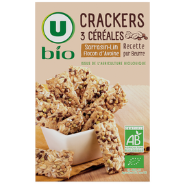 U BIO Crackers 3 céréales sarrasin lin et flocon d'avoine  paquet de 65g