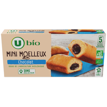 U BIO Gâteaux Mini moelleux bio fourrés au chocolat 5 unités de 28g - 140g