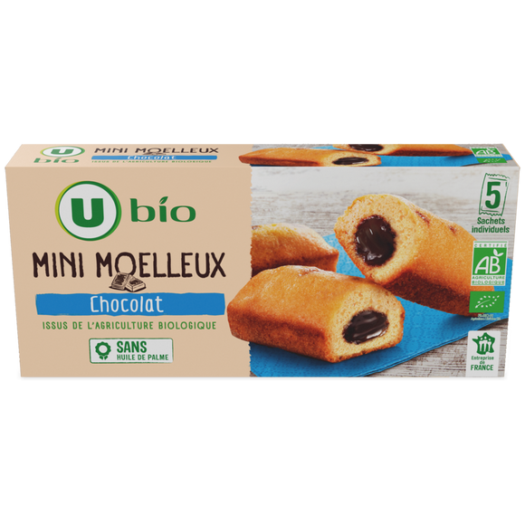 U BIO Gâteaux Mini moelleux bio fourrés au chocolat 5 unités de 28g - 140g