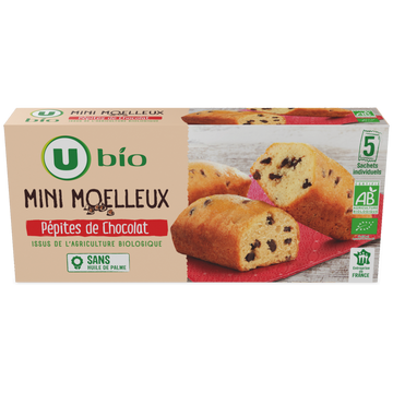 U BIO Gâteaux Mini moelleux bio aux pépites de chocolat 5 unités de 28g - 140g