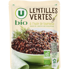 U BIO Lentilles vertes à l'huile de tournesol  sachet micro-ondable de250g
