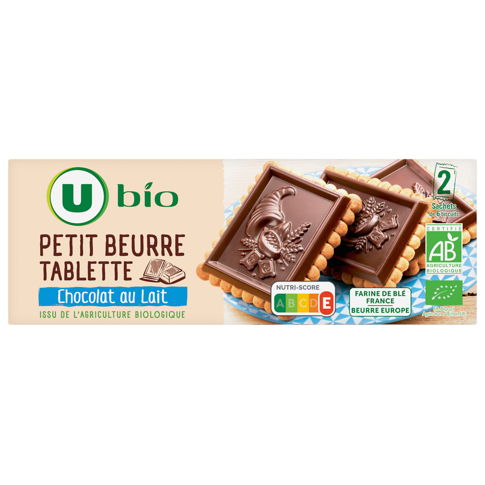U BIO Petit beurre chocolat au lait tablette bio paquet de 150g