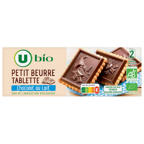 U BIO Petit beurre chocolat au lait tablette bio paquet de 150g