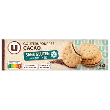 U SANS GLUTEN Goûters fourrés cacao sans gluten  120g