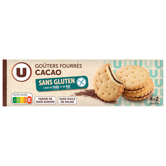 U SANS GLUTEN Goûters fourrés cacao sans gluten 120g