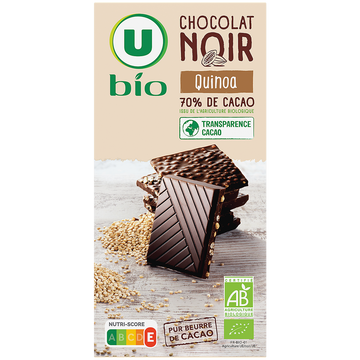 U BIO Chocolat noir 70% de cacao quinoa  - Tablette 100g