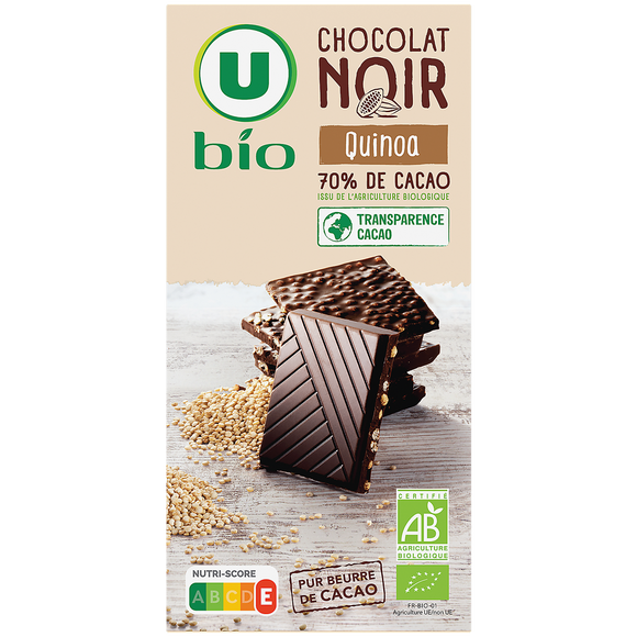U BIO Chocolat noir 70% de cacao quinoa  - Tablette 100g
