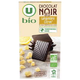 U BIO Chocolat noir au citron et gingembre - Tablette 100g