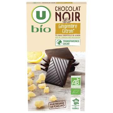 U BIO Chocolat noir au citron et gingembre - Tablette 100g