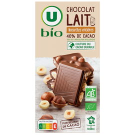 U BIO Chocolat au lait et noisettes entières - tablette - 200g