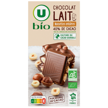 U BIO Chocolat au lait et noisettes entières - tablette - 200g