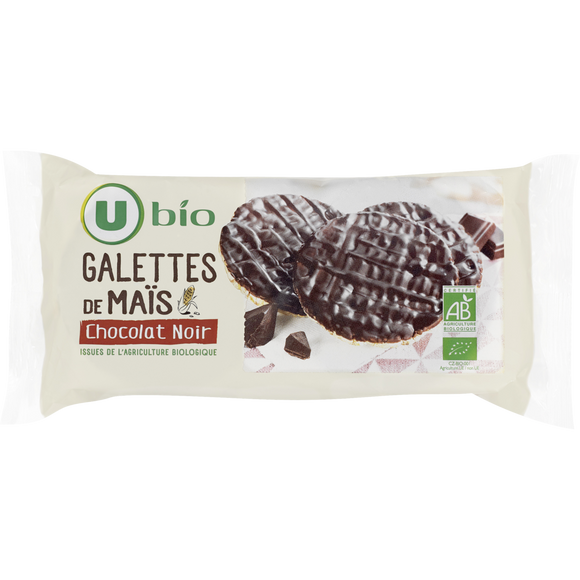 U BIO Galette de mais nappée de chocolat noir  boîte de 100g