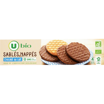 U BIO Biscuits Sablés bio nappés au chocolat au lait étui de 200g