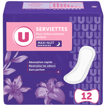U Serviettes incontinence maxi nuit x12