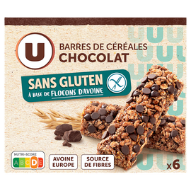 U SANS GLUTEN Barres de céréales saveur chocolat sans gluten  boîte de 138g