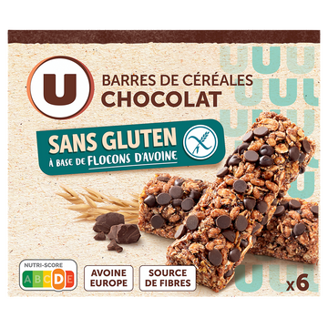 U SANS GLUTEN Barres de céréales saveur chocolat sans gluten  boîte de 138g