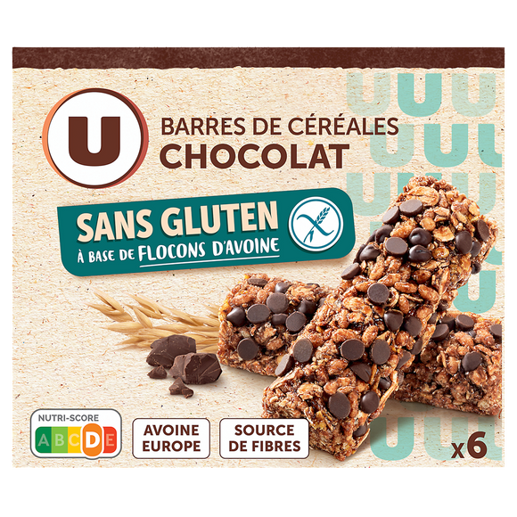 U SANS GLUTEN Barres de céréales saveur chocolat sans gluten  boîte de 138g