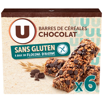 U SANS GLUTEN Barres de céréales saveur chocolat sans gluten boîte de 138g