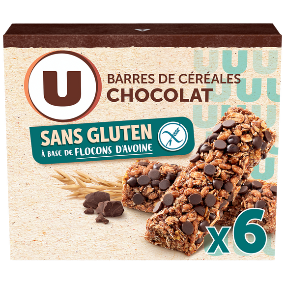 U SANS GLUTEN Barres de céréales saveur chocolat sans gluten boîte de 138g