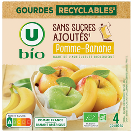 U BIO Purée pomme banane sans sucres ajoutés  4 gourdes de 90g