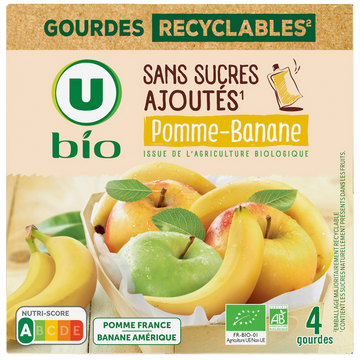 U BIO Purée pomme banane sans sucres ajoutés  4 gourdes de 90g