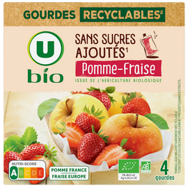 U BIO Purée pomme fraise sans sucres ajoutés  4 gourdes de 90g